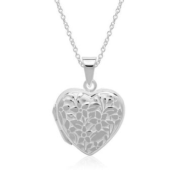 Cadena de plata 925 corazón locket flores engravable