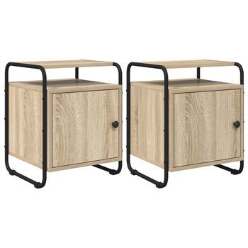 Mesa De Noche 2 Uds. Roble Sonoma Madera De Ingeniería Vidaxl