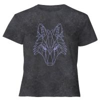 wolfpack head womens cropped t-shirt - black acid wash - l - black acid wash