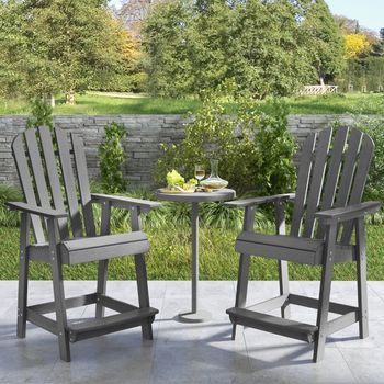 Silla De Patio De Hdpe Con Reposabrazos Reposapiés Silla Alta Adirondack Taburete De Bar Alta Para Jardín Piscina 70 X 85 X 119 Cm Gris Cfw37722