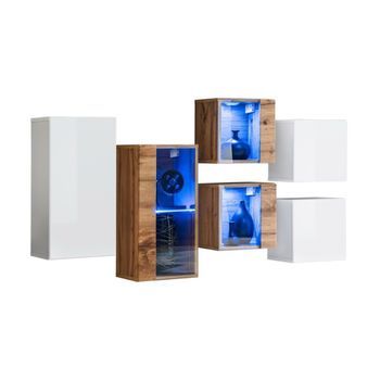 Conjunto De Muebles De Salón Switch Sbiv – Roble Y Blanco – Led Integrados – Diseño Moderno