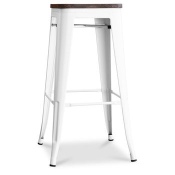 Taburete De Bar Diseño Industrial - Madera Y Acero - 76cm - Stylix Blanco