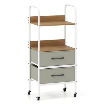 Costway Carro de Almacenamiento Móvil con Ruedas Soporte para Impresora con 2 Estantes Abiertos y 2 Cajones de Tela Organizador Natural