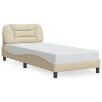 estructura de cama con cabecero de tela color crema 90x190 cm
