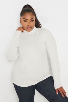 Yours Top Blanco De Algodón Con Cuello Alto, Mujer Curvy Y Tallas Grandes, Yours