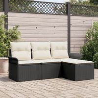 sofa de jardin de 4 piezas con cojines negro de ratan poliester v8939 unico  negro
