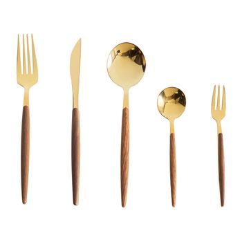 Cubertería Moderna Glamurosa De 30 Piezas: Cuchillo Tenedor Cuchara Cucharilla Tenedor Para Fruta Material Sintético Acero Inoxidable Dorado Gemelli