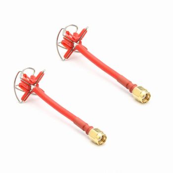 2x Realacc 5.8Ghz 5dbi 50w RHCP 4 Hoja Antena FPV SMA / RP-SMA Roja para Drone RC