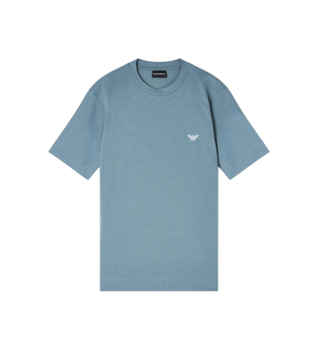 Emporio Armani para hombre. EM005396_AF13715 Camiseta Slim Fit de Punto grueso azul (S), Casual, Algodón, Manga corta