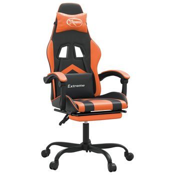 Silla Gaming Giratoria Reposapiés Cuero Sintético Negro Naranja Vidaxl