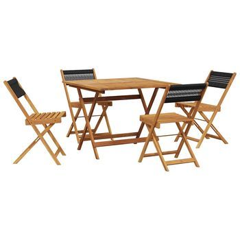 Set De Comedor Jardín 5 Piezas | Mueble De Jardín Polipropileno Madera Maciza Negro