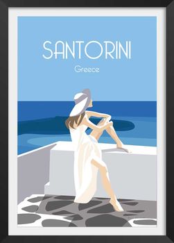 Cartel viaje el azul de santorini con marco negro 40x60 cm