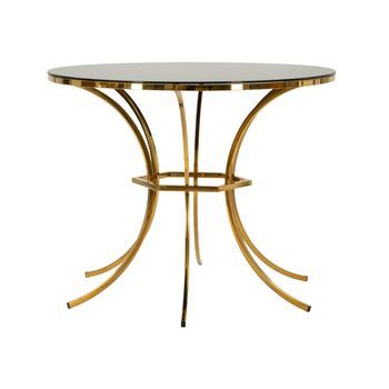 Mesa De Comedor De Metal Dorado Y Negro Y Cristal (ø 100x80 Cm)
