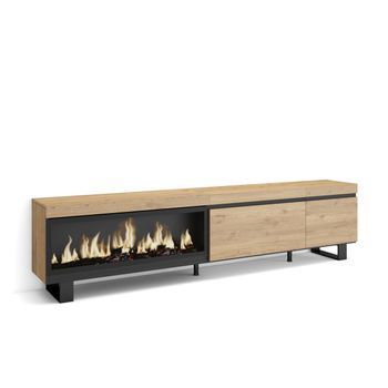 Mueble Tv | Televisión | Muebles De Salón, Almacenaje | 237x57x35 Cm | Para Tv Gran Formato | Chimenea Eléctrica Xxl | Diseño Industrial | Estilo Moderno | Roble