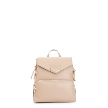 mochila de piel sintética con bolsillo redondo con cremallera, bolsillos laterales con cremallera hazelnut