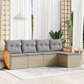 Conjunto De Sofás Jardín Con Cojines 5 Uds | Mueble Jardin Mesa Y Sillas Ratán Sintético Beige Cfw933912