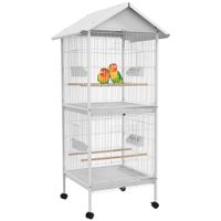 pawhut jaula para pajaros 2 en 1 grande de 2 pisos convertible en sola jaula con ruedas comederos 4 perchas 78x75x168 cm blanco   aosom espana