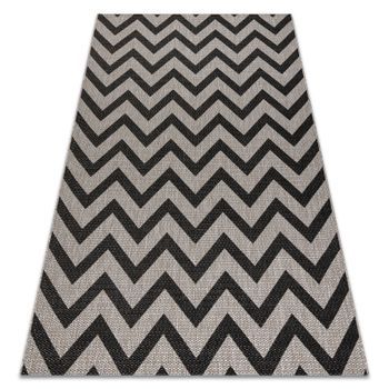 Alfombra De Cuerda Sisal Floorlux 20340 Plateado/negro Zigzag 240x330 Cm