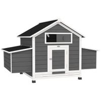 pawhut gallinero para exterior gallinero de madera con 2 nidos bandeja extraible techo abatible 150x100x965 cm gris y blanco