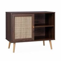 aparador estilo escandinavo con 1 puerta de cana 80cm madera oscura