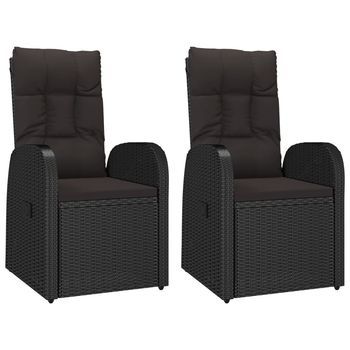 2 Uds Sillas Reclinables De Jardín | Silla De Exterior | Sillon Jardín Y Cojines Ratán Pe Negro