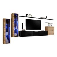 conjunto de muebles de salon mural switch xi de diseno en color negro brillante y roble wotan