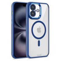 cool funda magnetica transparente con borde azul marino para iphone 16