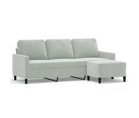 vidaxl sofa de 3 plazas con taburete de terciopelo gris claro 180 cm