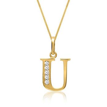 8k cadena de oro letra u con circonita