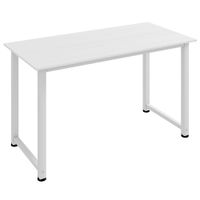 homcom mesa de escritorio con marco de acero y patas ajustables mesa de estudio para oficina hogar 120x60x76 cm blanco