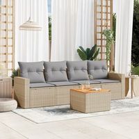 conjunto de sofas jardin con cojines 5 uds  mueble jardin mesa y sillas ratan sintetico beige cfw657170