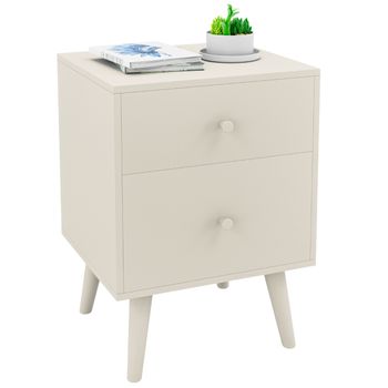 Costway Mesita de Noche con 2 Cajones Mesita Auxiliar de Sofá con Patas de Madera Goma Organizador Armario 45 x 40 x 62 cm