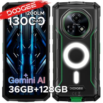 DOOGEE Fire 5 Ultra, Teléfono Resistente con Doble Linterna para Camping, Pantalla de 6.6 Pulgadas, Batería de 13000 mAh, 36 GB de RAM (6+30), 128 GB de ROM, Google Pay, NFC, Helio G81, Teléfono