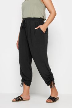 Yours Pantalones Negros Capri Con Bajos Fruncidos, Mujer Curvy Y Tallas Grandes, Yours