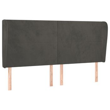 Cabecero Cama | Panel De Cabecera Con Orejas De Terciopelo Gris Oscuro 183x23x118/128 Cm