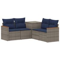 juego de sofa 5 uds gris y azul marino ratan sintetico y acero vidaxl