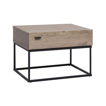 Mesita De Noche Cajón De Madera Oscura Base De Metal Negro Industrial Cairo