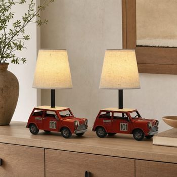 Conjunto de 2 lámparas sobremesa coche en acero rojo 27x20x13 cm
