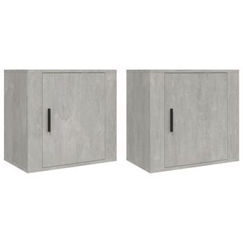 Pack 2 Uds Mesitas De Noche | Mesa Auxiliar | Mesilla De Pared Gris Hormigón 50x30x47 Cm