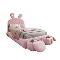 cama infantil con forma de conejito 90x200 cm con luces led regulables taburetes terciopelo rosa
