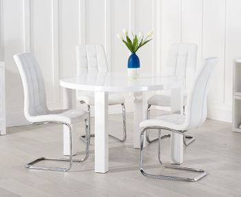 Atlanta 120cm White High Gloss Round Dining Table with Lorin Chairs