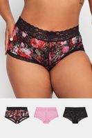 yours juego 3 bragas de encaje rosa negra y floral