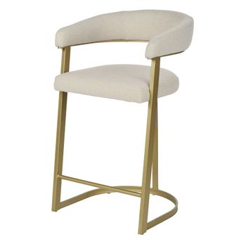 Taburete alto de tela beige y hierro dorado de 66 cm