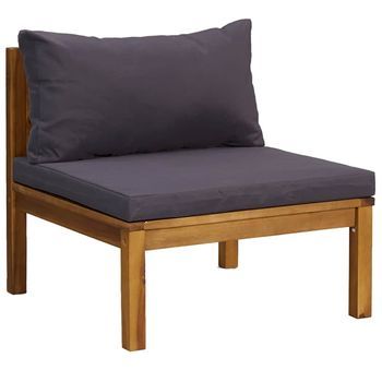 Sofá Seccional Central Con Cojines Gris Oscura Madera De Acacia Vidaxl