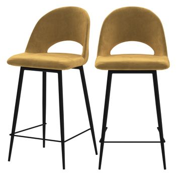 Set de 2 taburetes para isla de cocina en terciopelo amarillo 65 cm