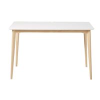 escritorio blanco con pasacables y patas de haya maciza