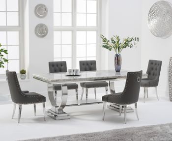Haven 180cm Grey Marble Table With Talia Faux Leather Chairs - Grey, 4 Chairs