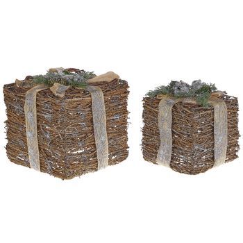 Juego De Regalo De Decoración Navideña De 2 Piezas Ratán Plateado Con Lazo Para La Mesa Decoración De Interiores Figura Inari