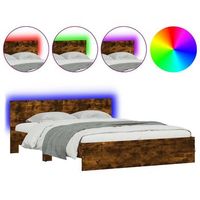 estructura de cama cabecero y luces led roble ahumado 150x200cm