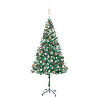 arbol de navidad artificial con luces led  bolas rosas  pinas 180 cm